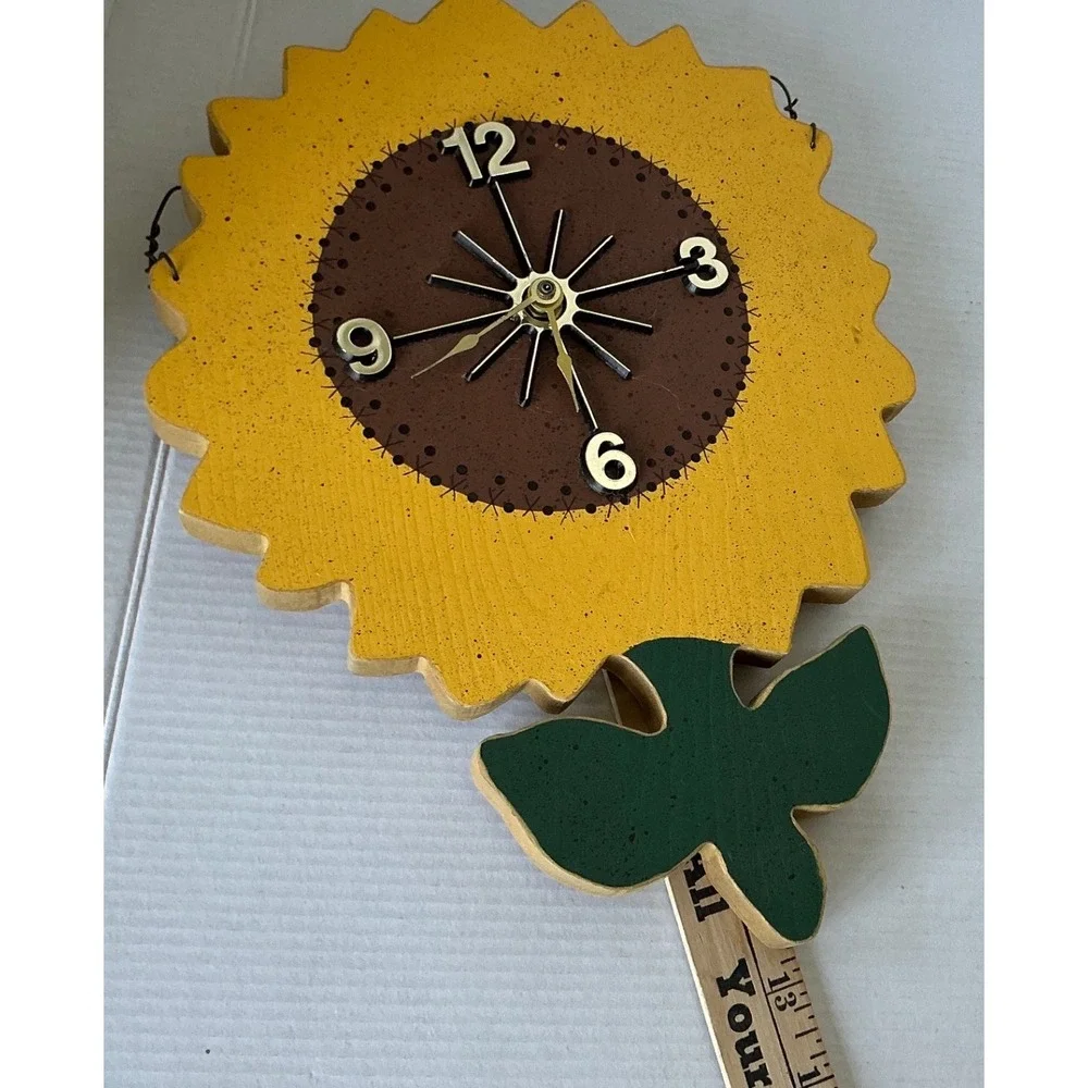 Vintage Sunflower Wood Wall Clock Country Farmhouse Decor Yellow Large
